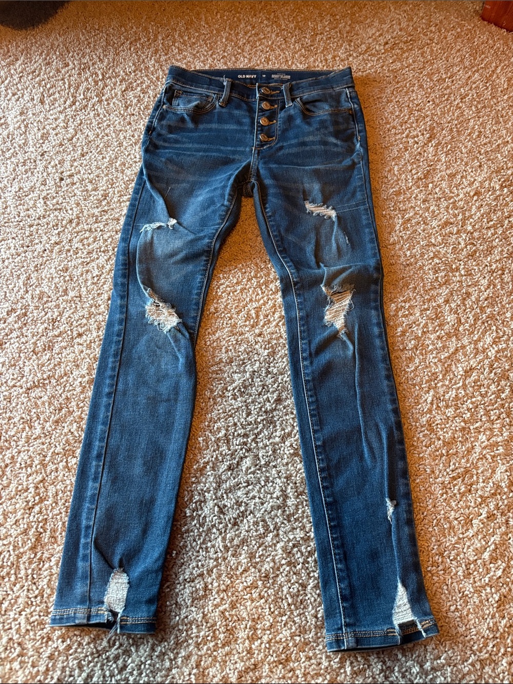 Old Navy Women's Dark Blue Distressed Button-Fly Skinny Jeans